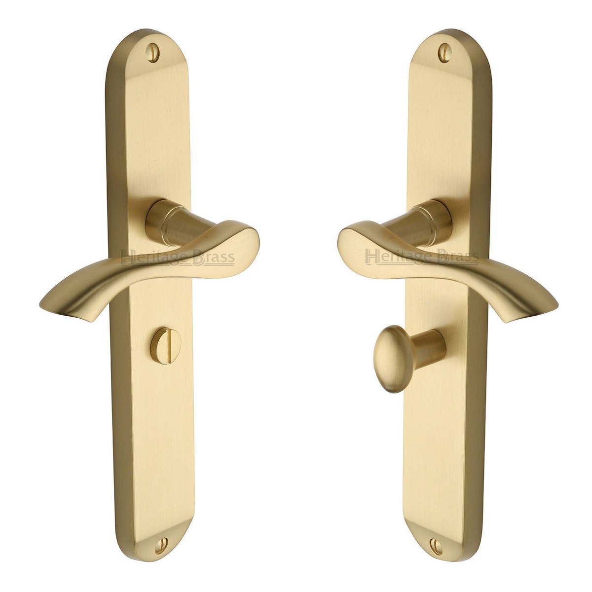Heritage Brass Door Handle for Bathroom Algarve Long Design Satin Brass Finish