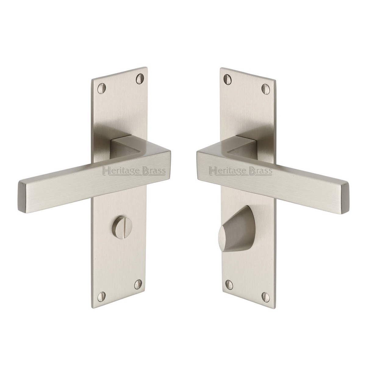 Heritage Brass Door Handle for Bathroom Metro Design Satin Nickel Finish
