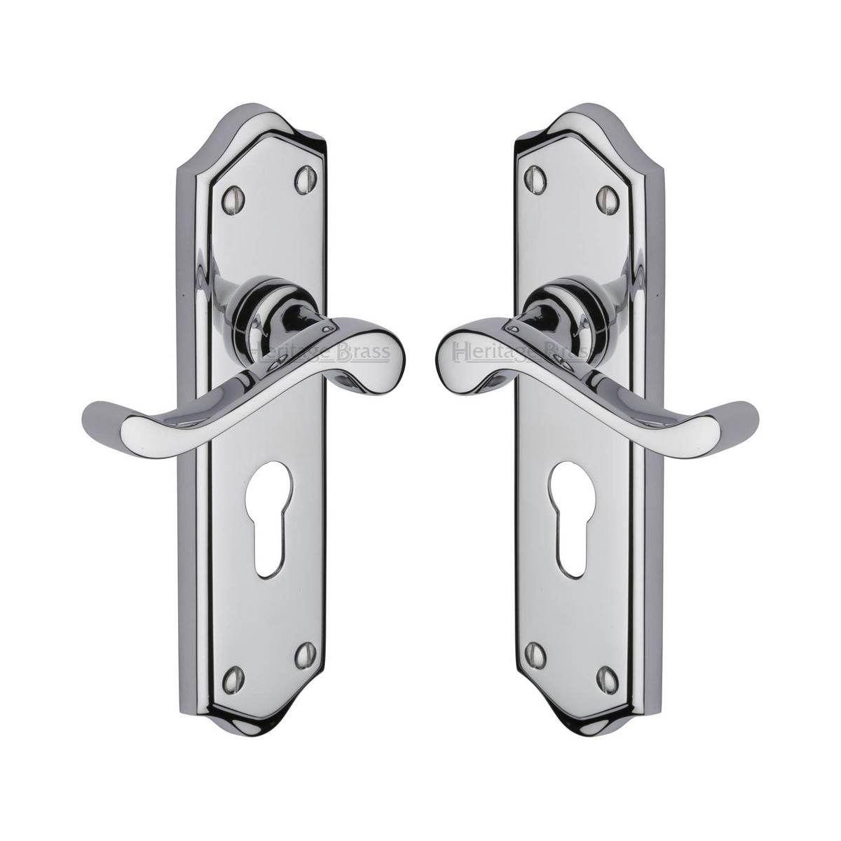 Heritage Brass Door Handle for Euro Profile Plate Buckingham Design Polished Chrome Finish