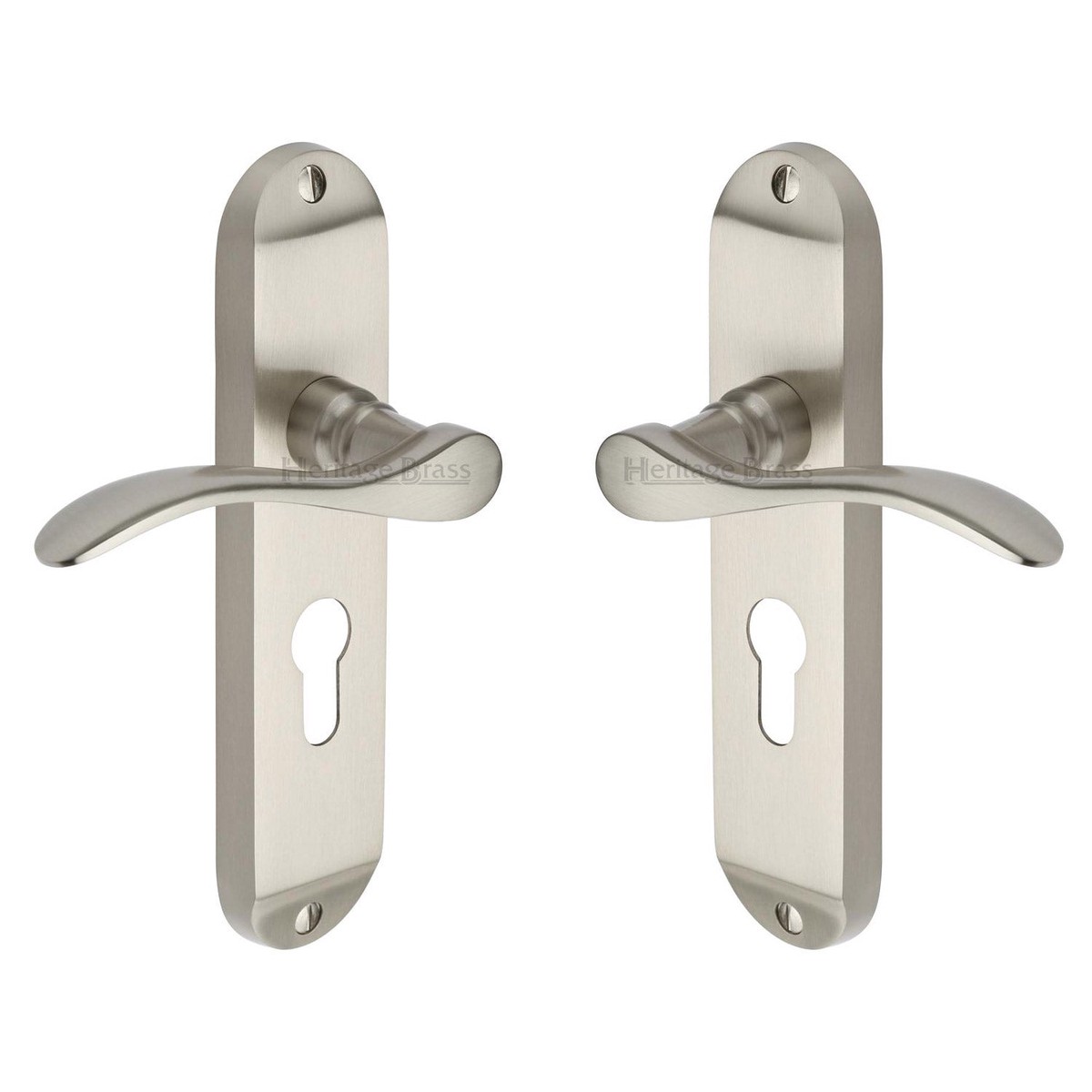 Heritage Brass Door Handle for Euro Profile Plate Maya Design Satin Nickel Finish