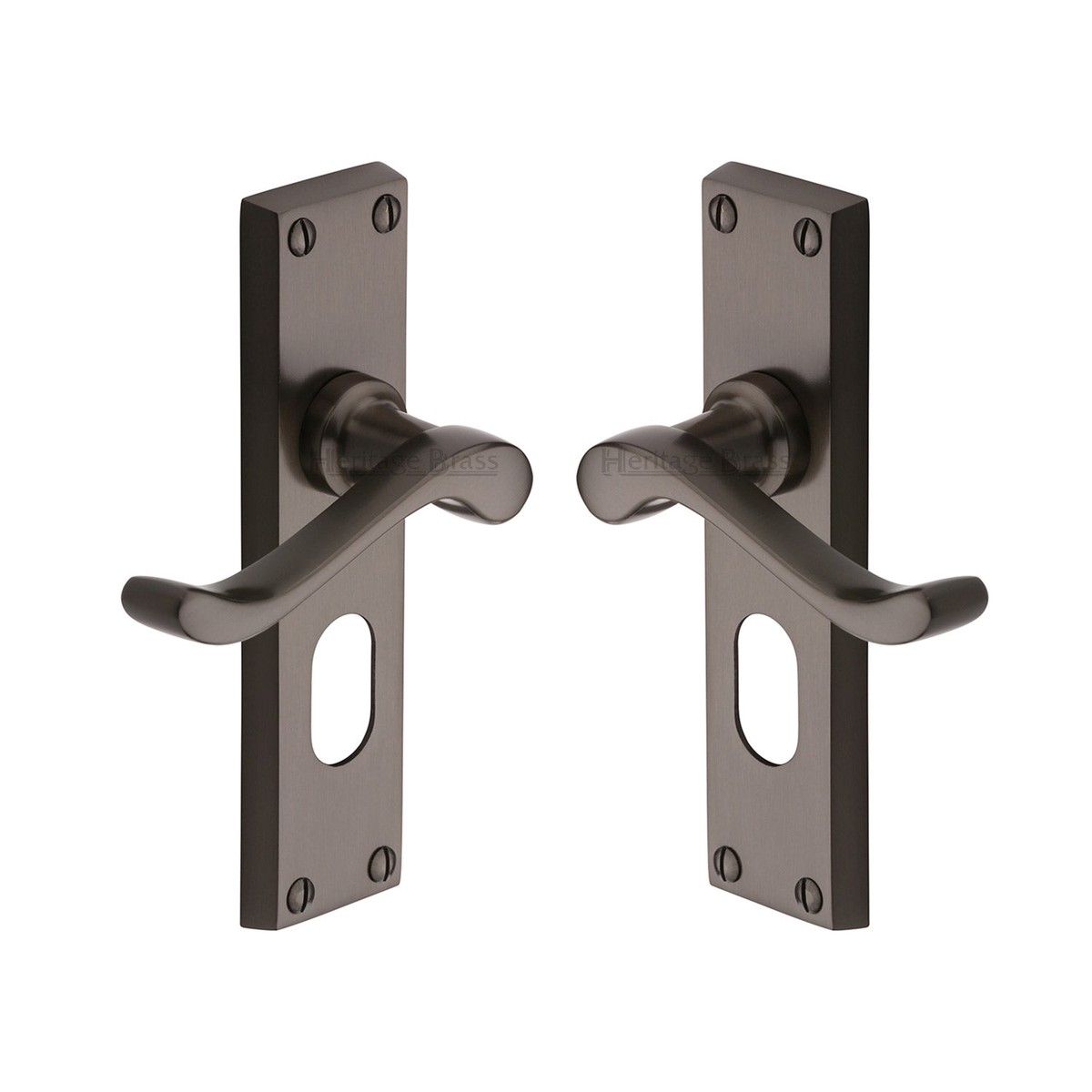 Heritage Brass Door Handle for Oval Profile Plate Bedford Design Matt Bronze Finish