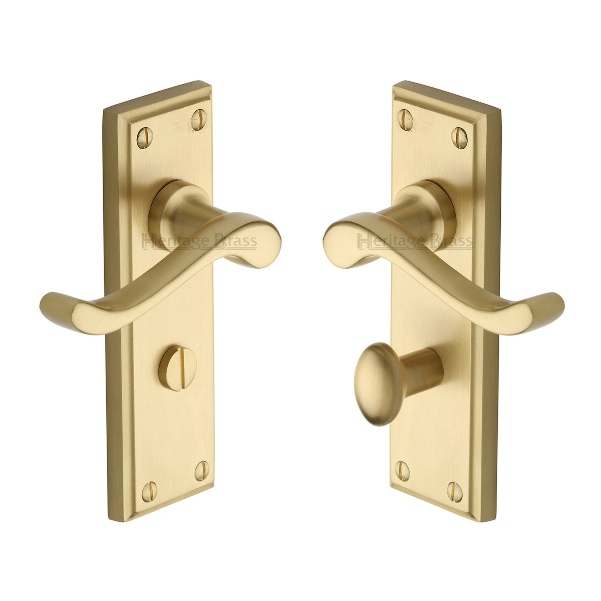 Heritage Brass Door Handle for Bathroom Edwardian Design Satin Brass Finish