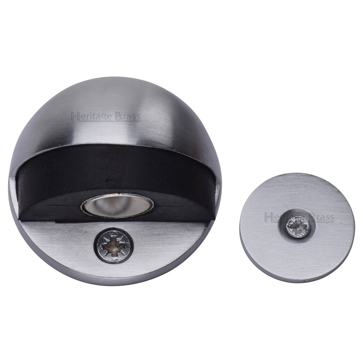 Heritage Brass Round Shielded Floor Mounted Magnetic Door Stop Satin Chrome Finish