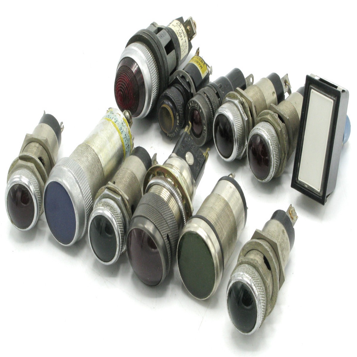 Assorted Vintage Panel Indicator Light Sockets & Lenses, 12pc Lot